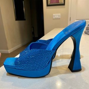 Jeffrey Campbell bright blue sparkle heels slides